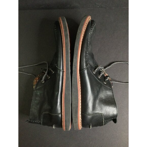 Toms Mens Leather Chukka Ankle Boots Shoes Lace Up Black Plaid Lined main image 5